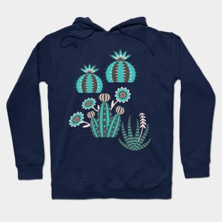 DESERT GARDEN CACTUS SUCCULENTS Retro Mid-Century Graphic Turquoise Black White - UnBlink Studio by Jackie Tahara Hoodie